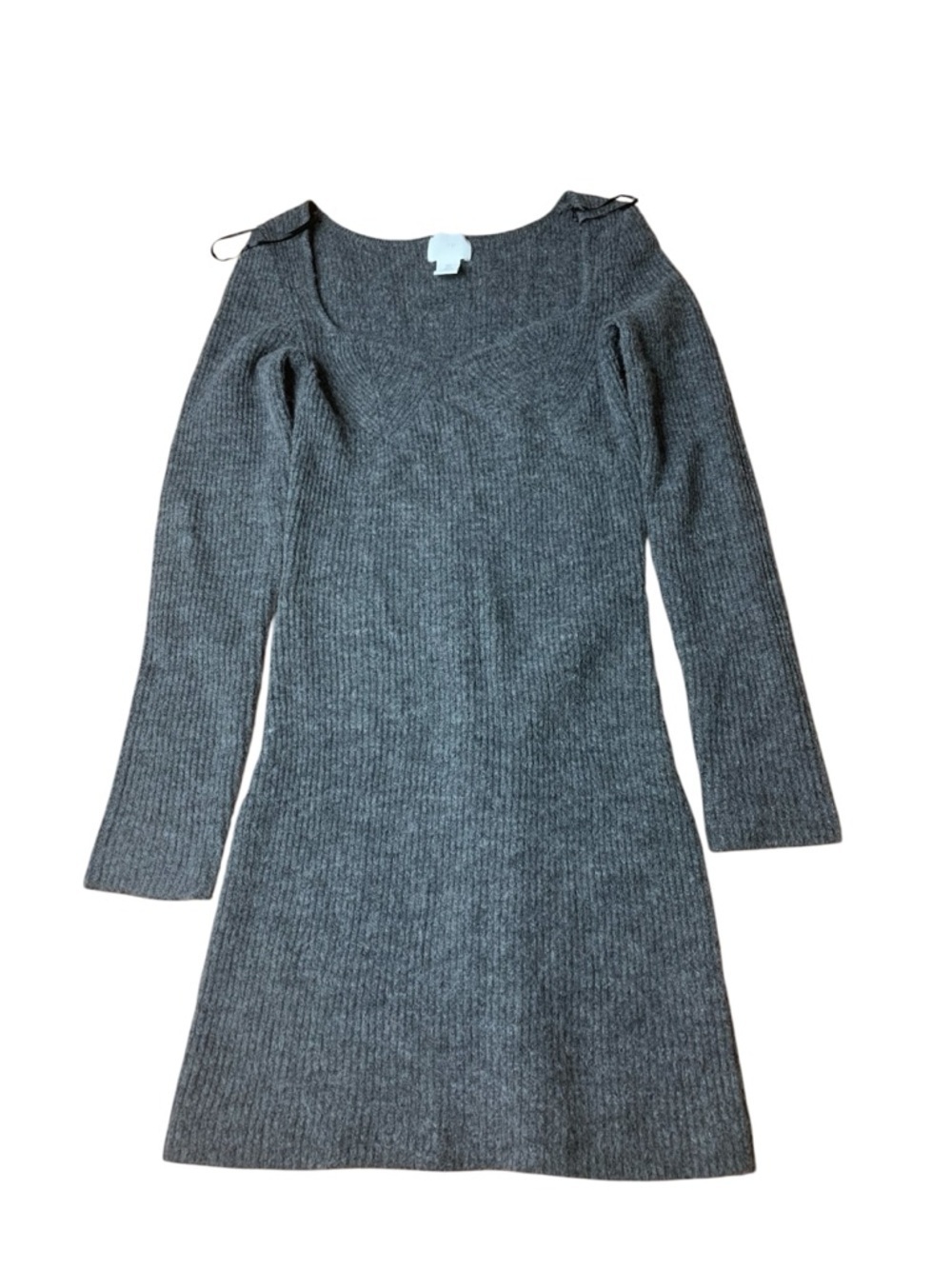 H&M Grey Rib-Knit Sweetheart Neckline Mini Dress - Small